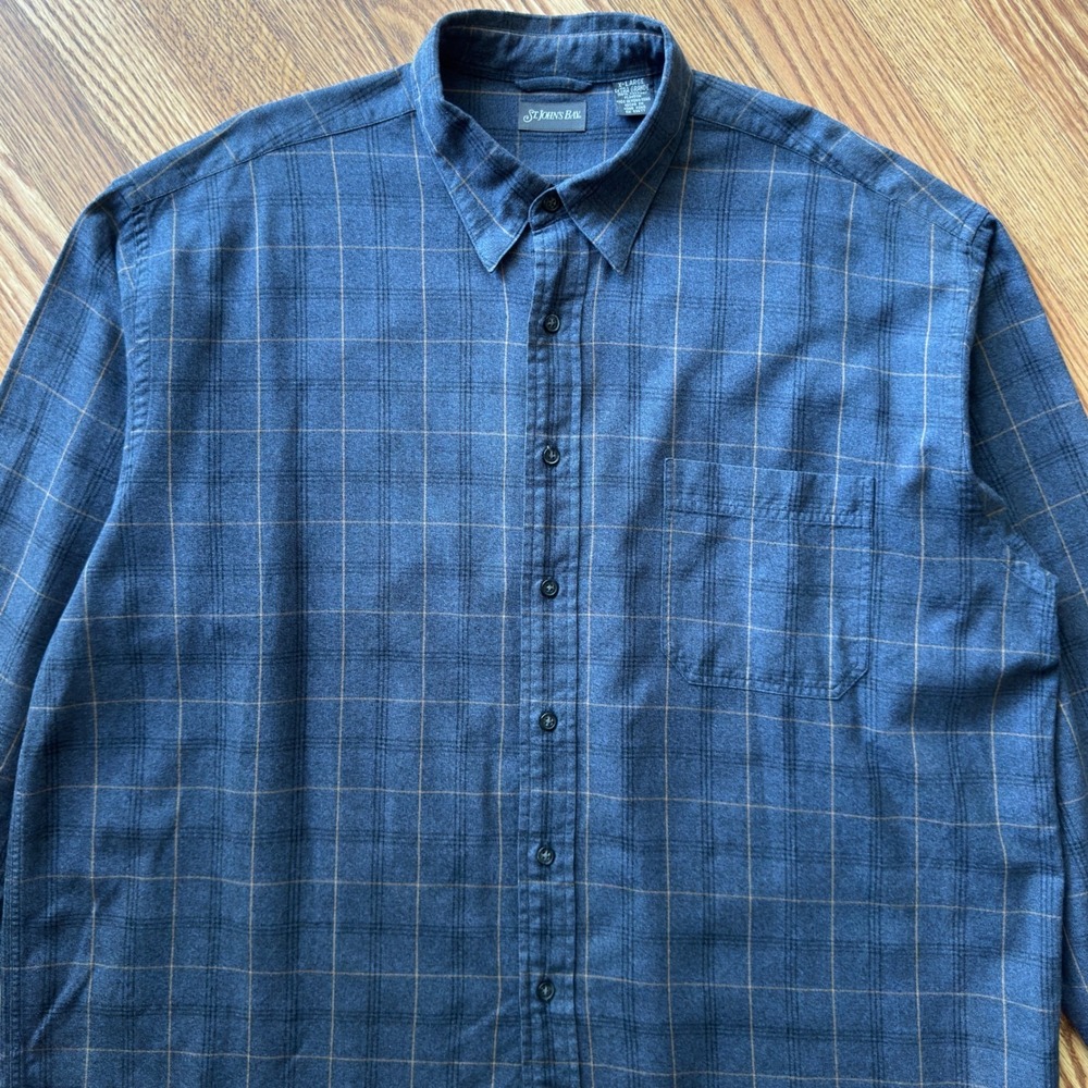 St. John's Bay Button Up Shirt Men's XL Blue Windowpane Plaid Vintage Preppy - Picture 4 of 8